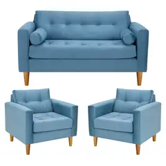 BODEVIR - Sofa Retro 2C+1+1 Felpa 04 Azul Petroleo