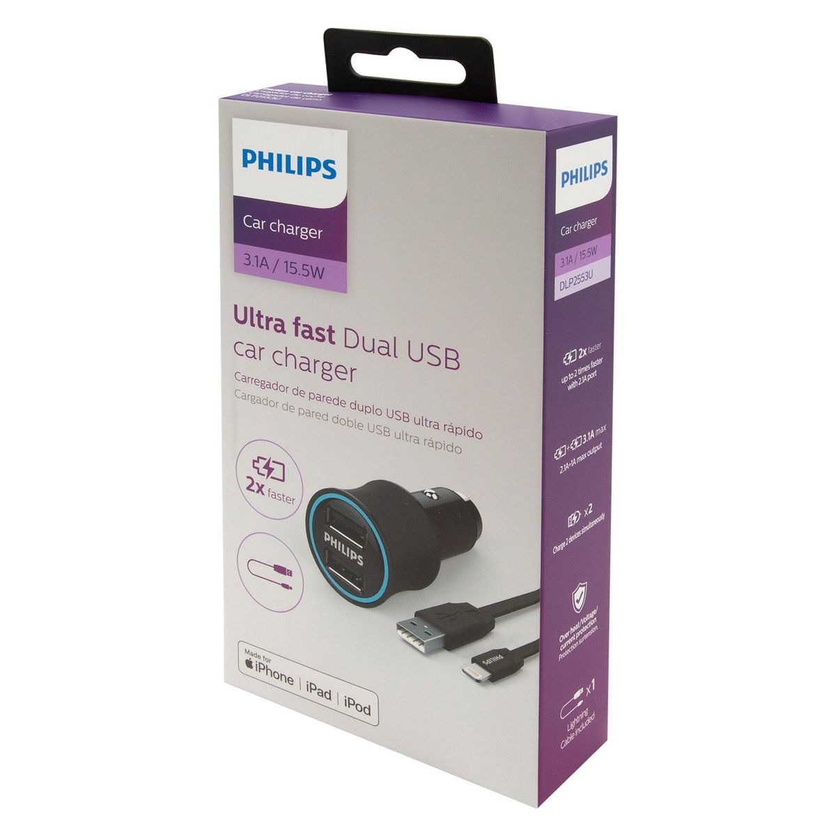 PHILIPS - Cable Lighting + Cargador De Auto Usb Dlp2553+dlc2508