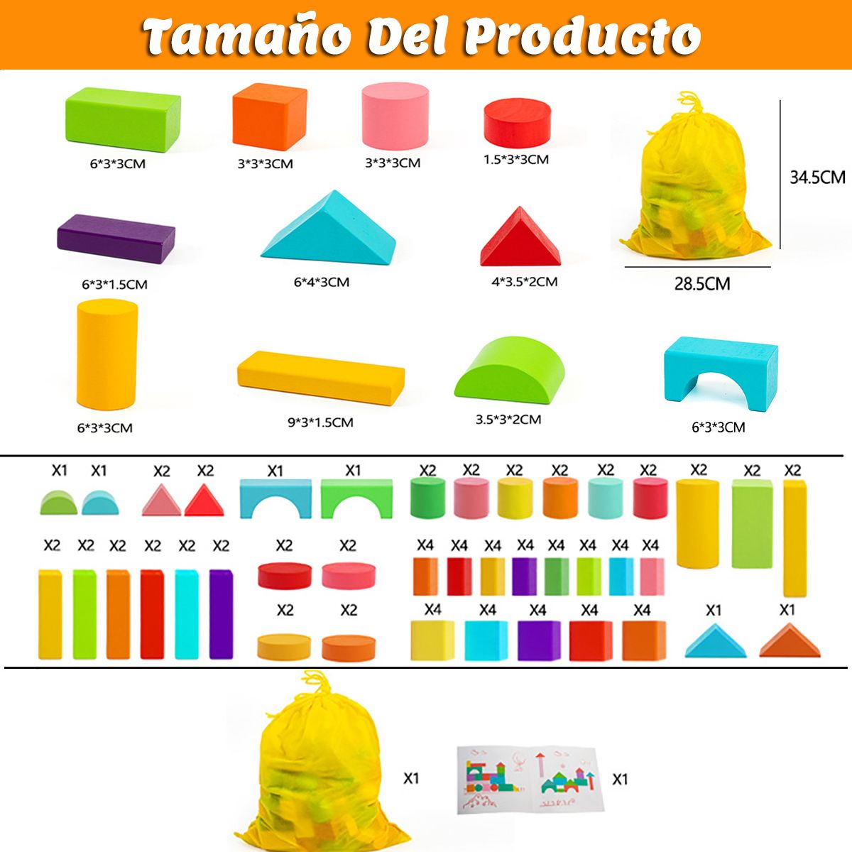 GENERICO - 100 Bloques Juego De Bloques De Madera Para Ninos Regalo