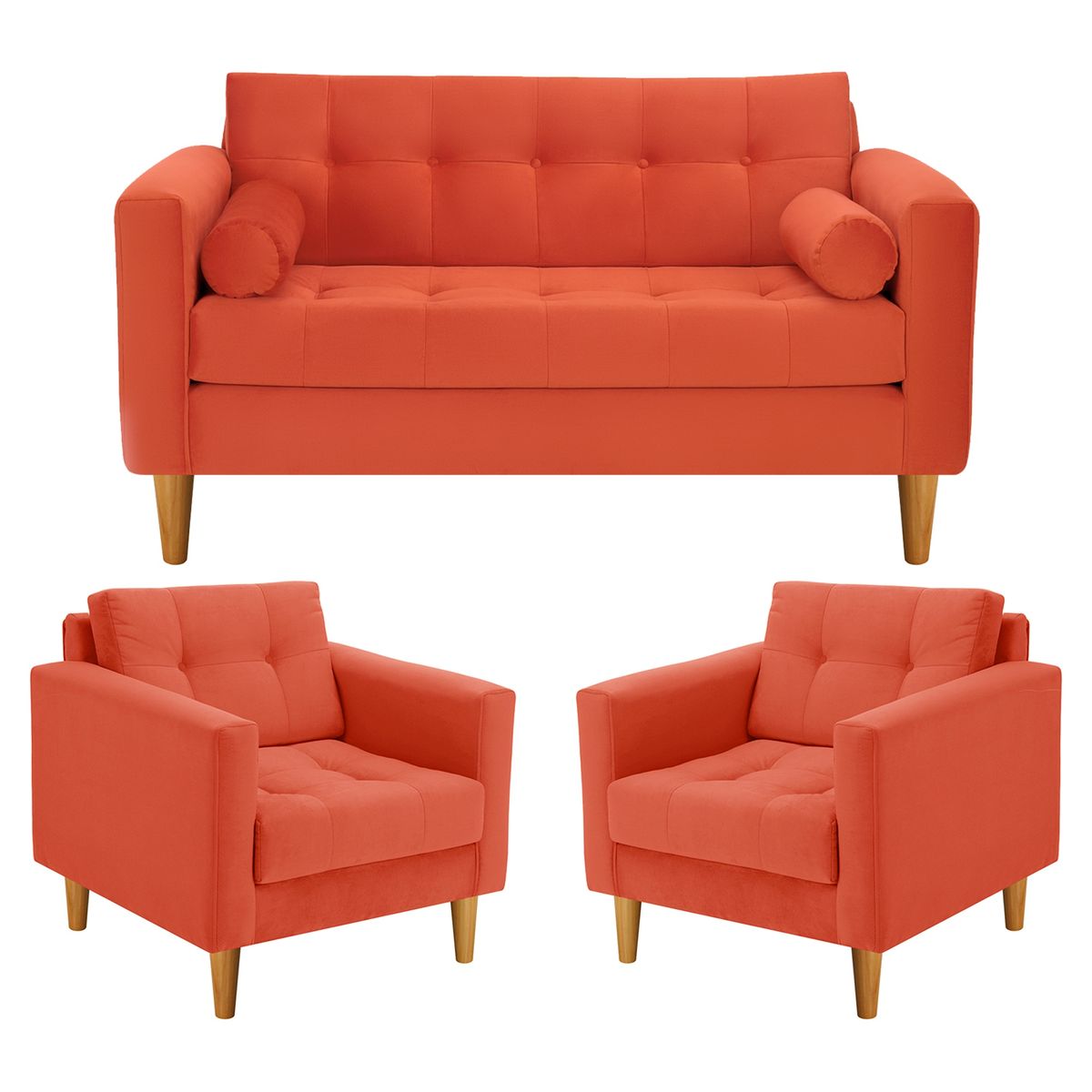 BODEVIR - Sofa Retro 2C+1+1 Felpa 04 Naranja