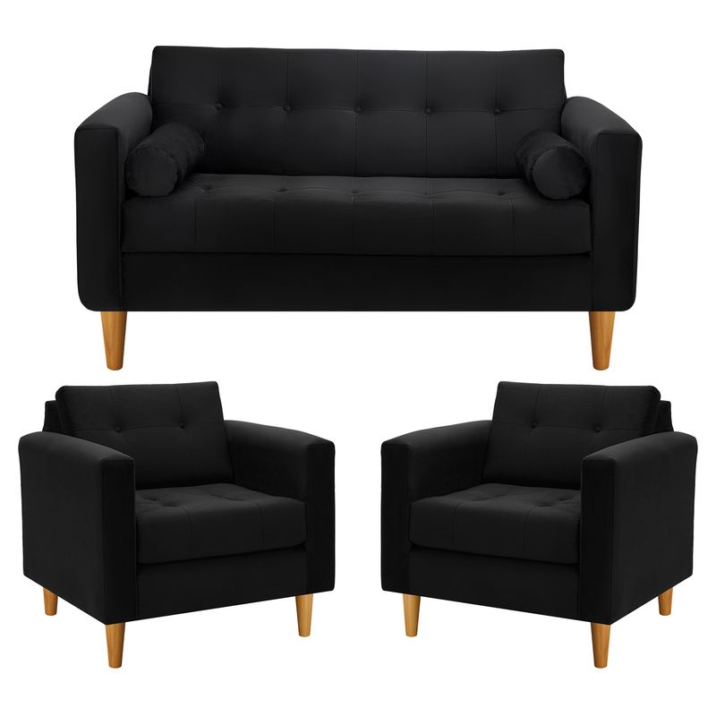 BODEVIR - Sofa Retro 2C+1+1 Felpa 04 Negro