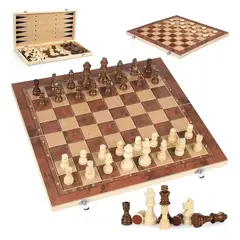 GENERICO - Ajedrez Madera 40x40 3 Juegos En 1 Ajedrez Grande