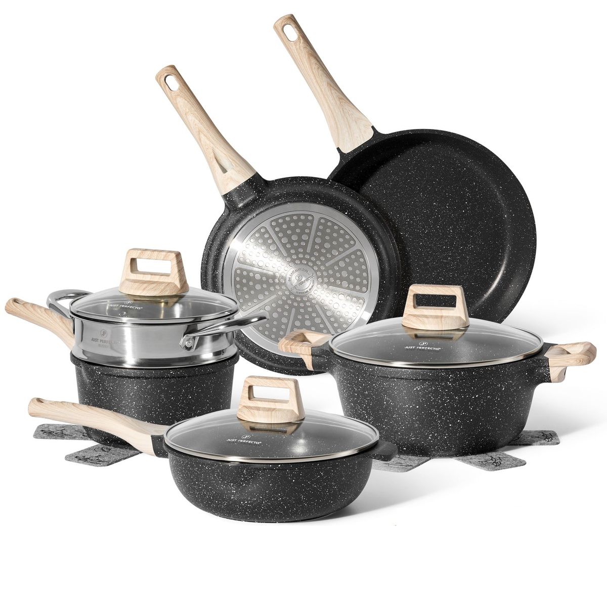 WAKESHOME - Bateria Cocina 9pzs Antiadherente Granito