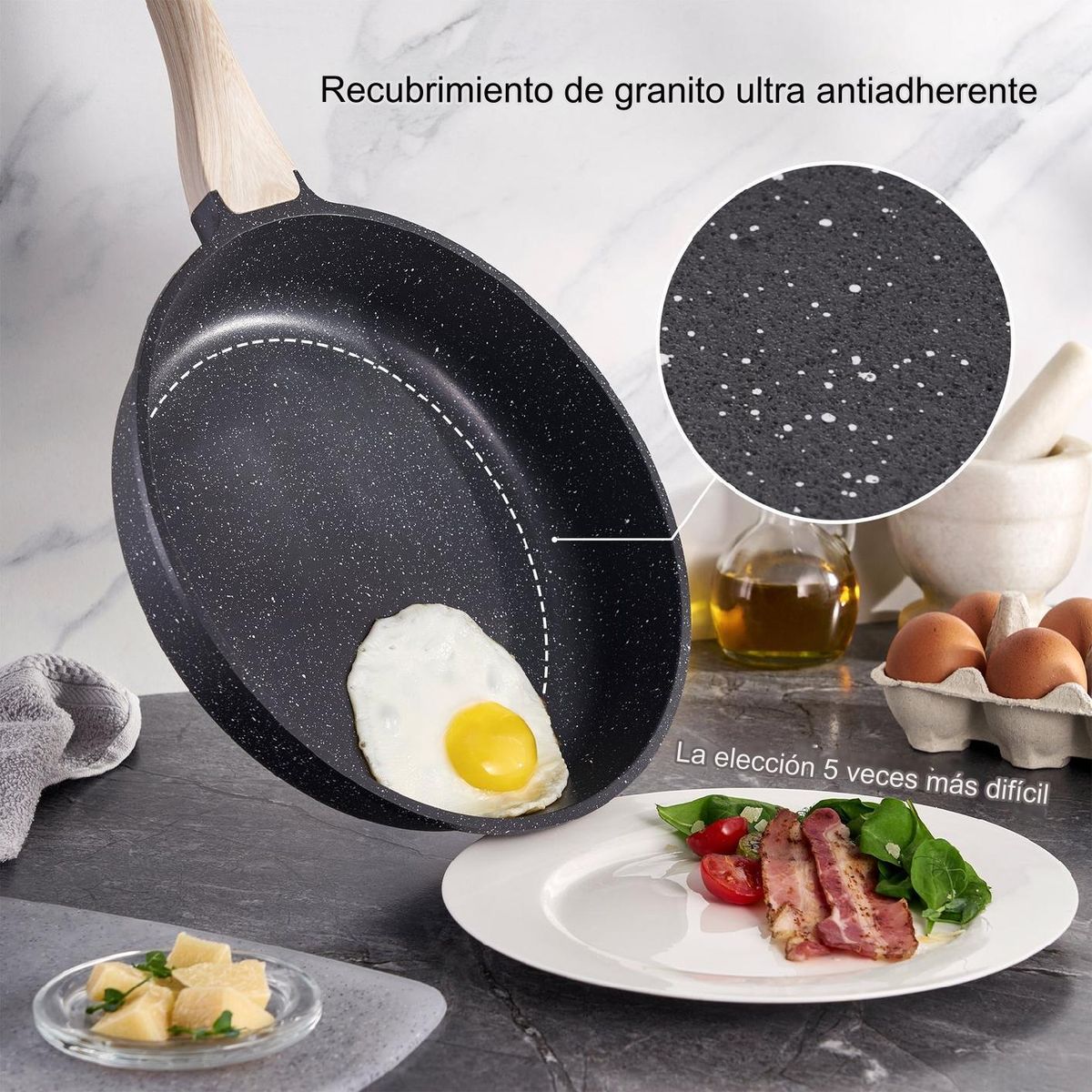 WAKESHOME - Bateria Cocina 9pzs Antiadherente Granito