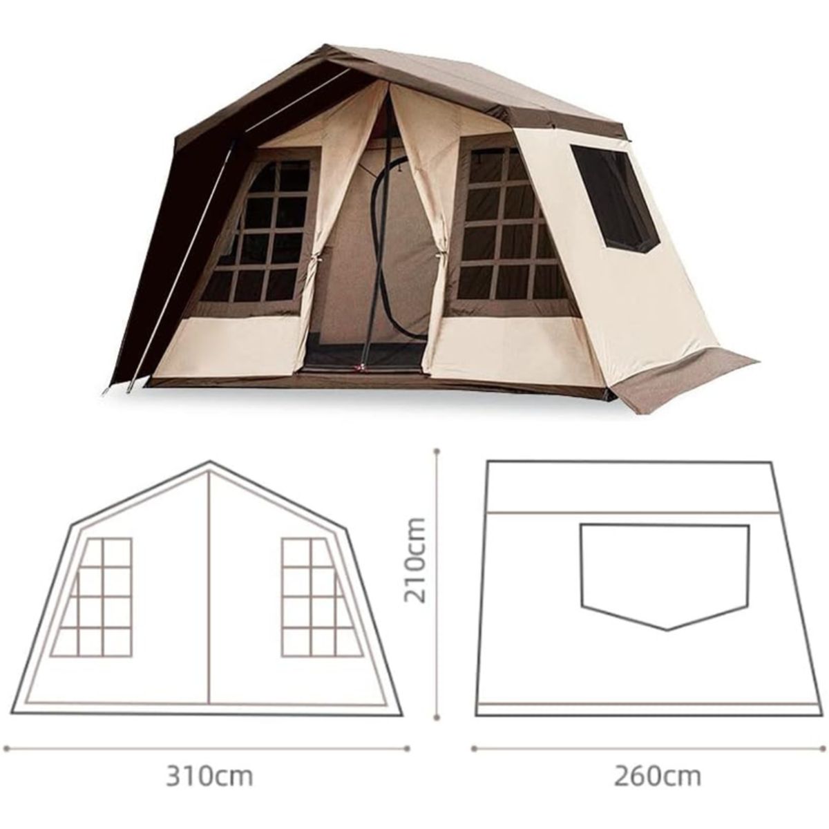 GENERICO - Carpa camping tipo cabaña 310x260x210 Beige Bighouse