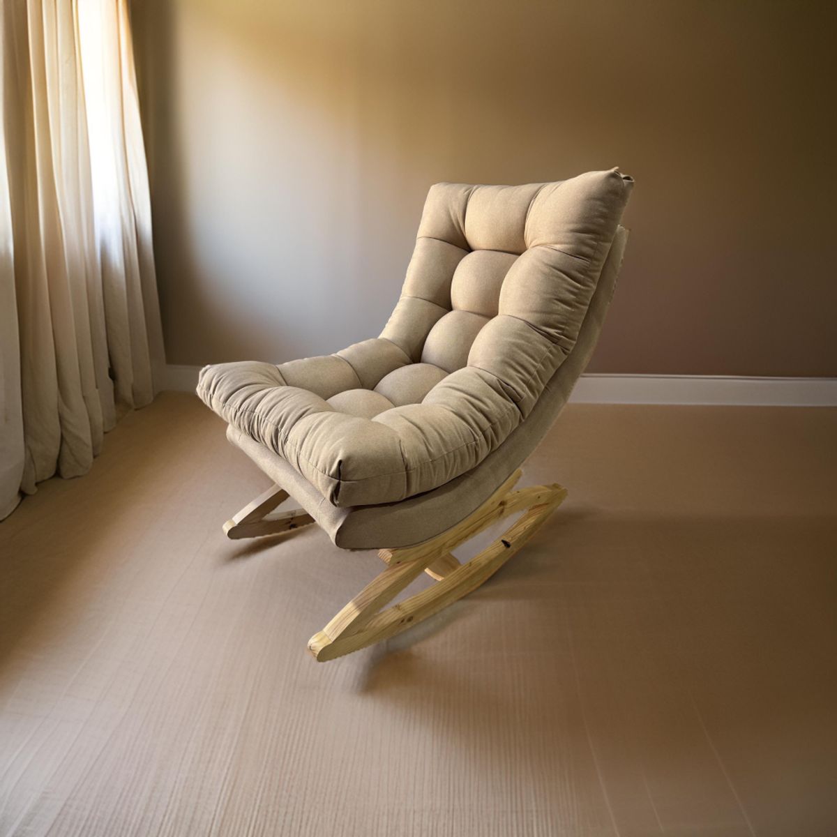 MUEBLES NEW - SILLA MECEDORA COQUETTE BEIGE LINO.