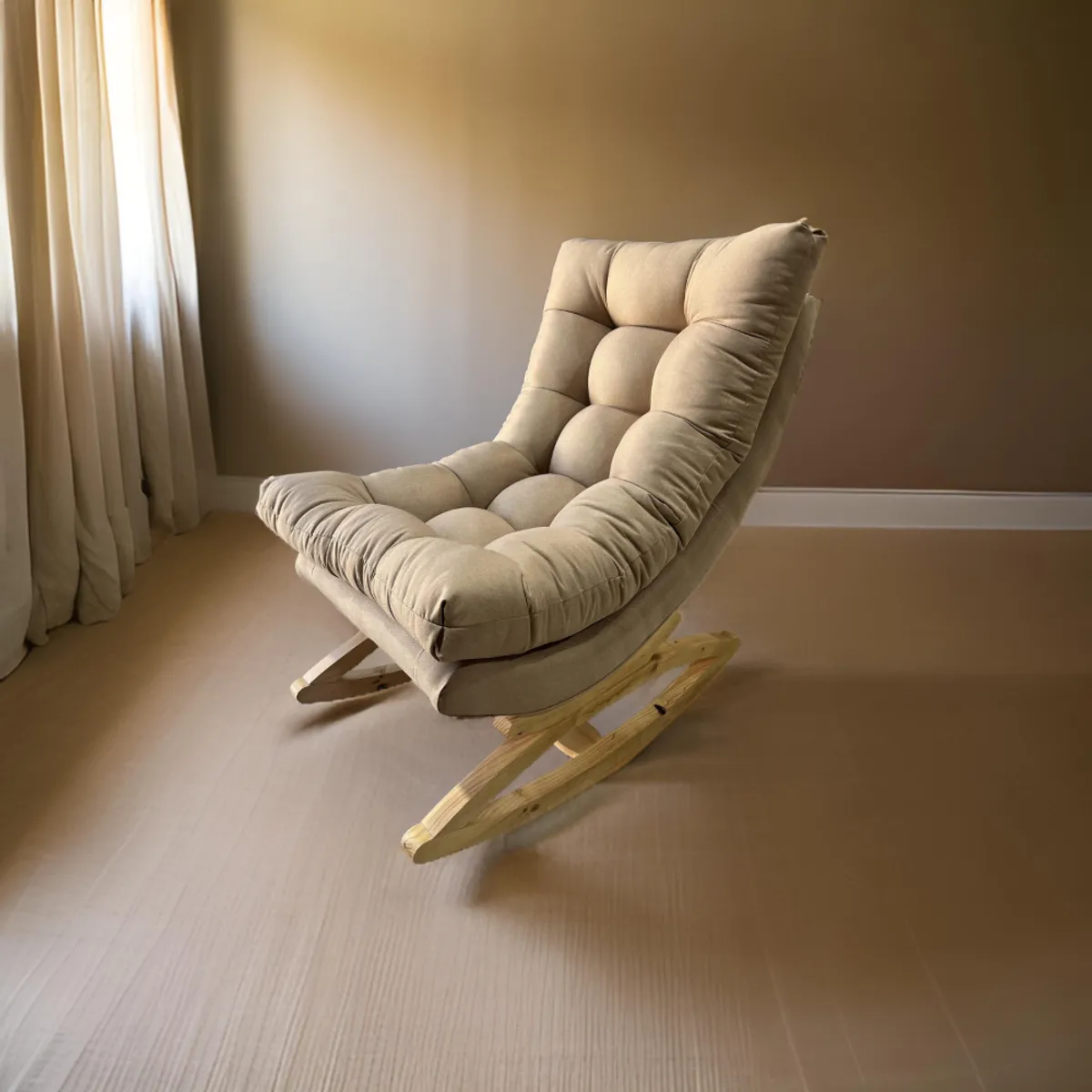 MUEBLES NEW - SILLA MECEDORA COQUETTE BEIGE LINO.