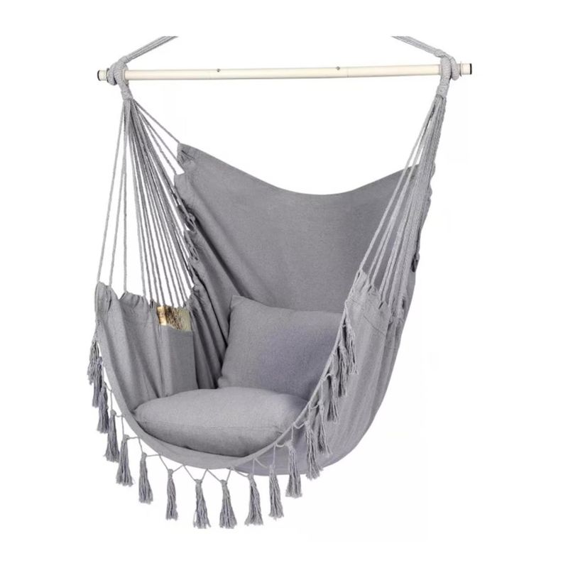 GENERICO - Silla Hamaca Colgante 2 Cojín Gris