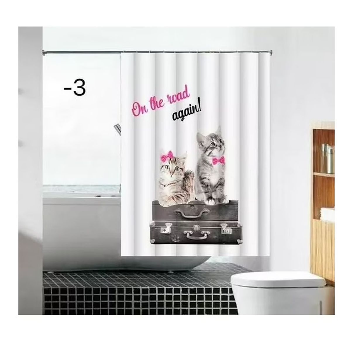 GENERICO - Cortina De Baño 100% Poliéster Gatitos