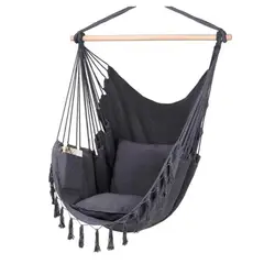 GENERICO - Silla Hamaca Colgante 2 Cojín Gris Oscuro