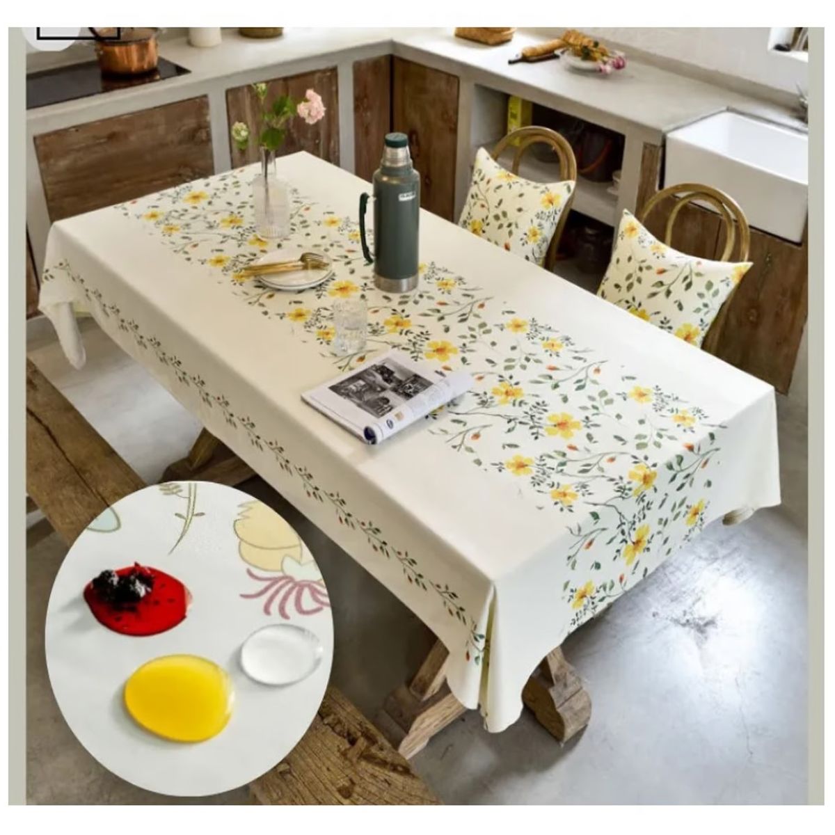 COMPRAPO - Set X 2 Mantel Antimanchas Mod. Flores Silvestres Amarillas 140X220 cm