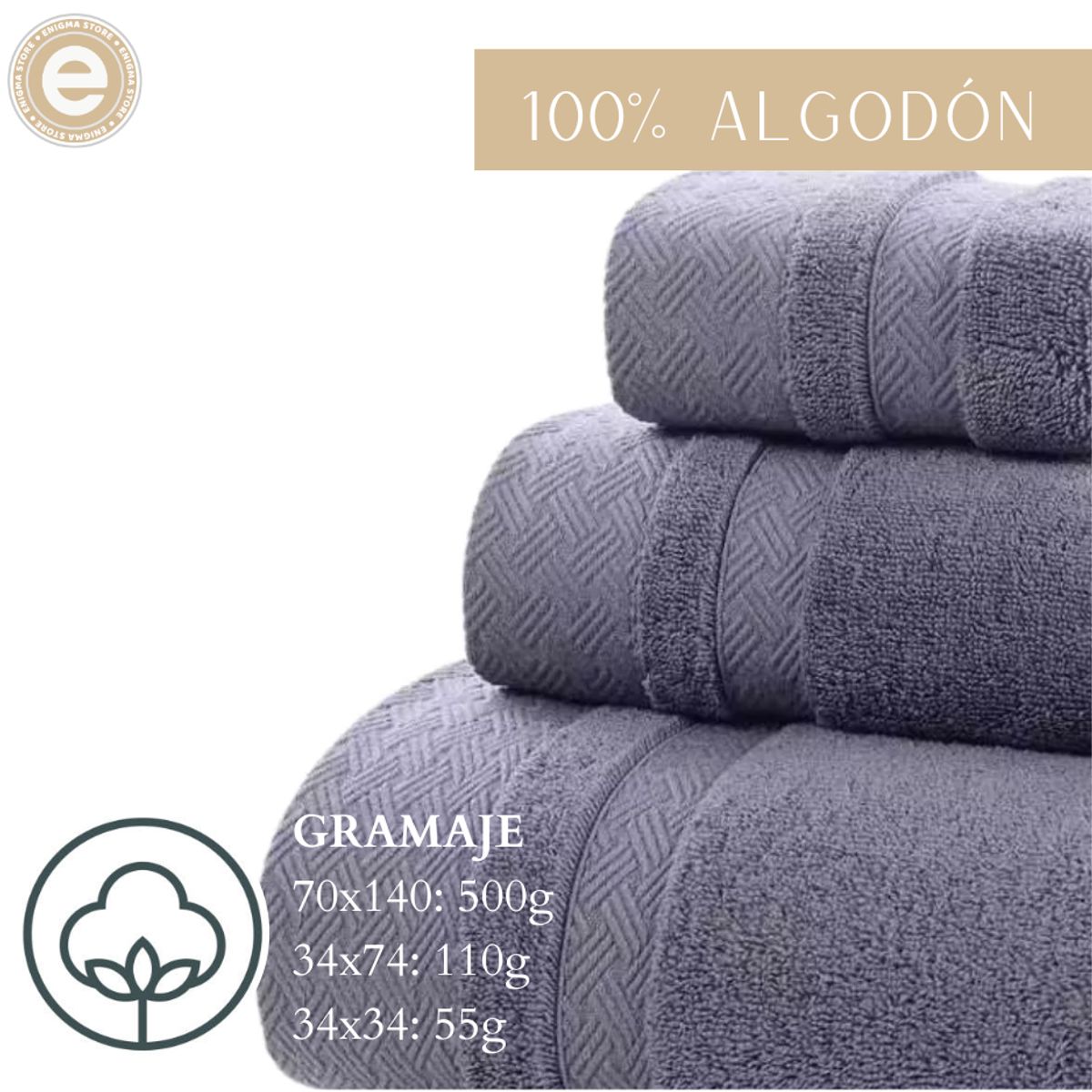 GENERICO - Pack 3 Toallas Gris Cuerpo Manos Y Cara 100% Algodon Gruesas