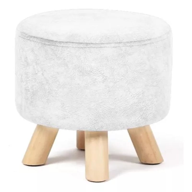 GENERICO - Puff Redondo De Terciopelo Con Patas De Madera Blanco Venhoouse