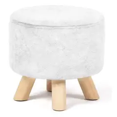 GENERICO - Puff Redondo De Terciopelo Con Patas De Madera Blanco Venhoouse