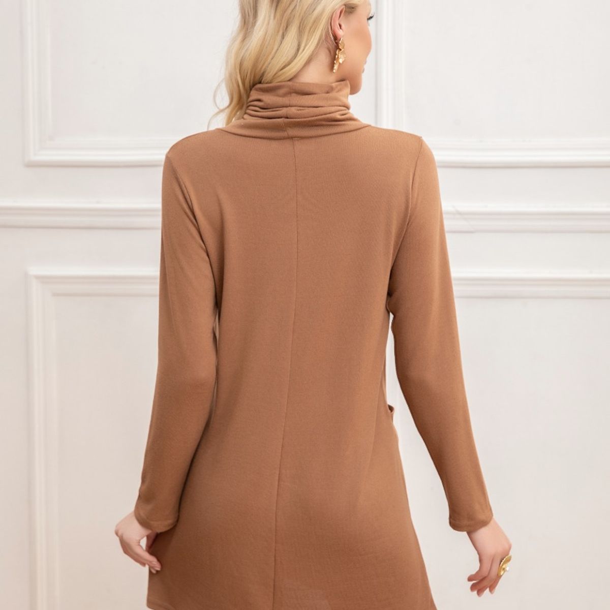 LIKE SHOP - Sweater Mini Vestido Corto Tejido Mujer Cuello Alto Doble 2001