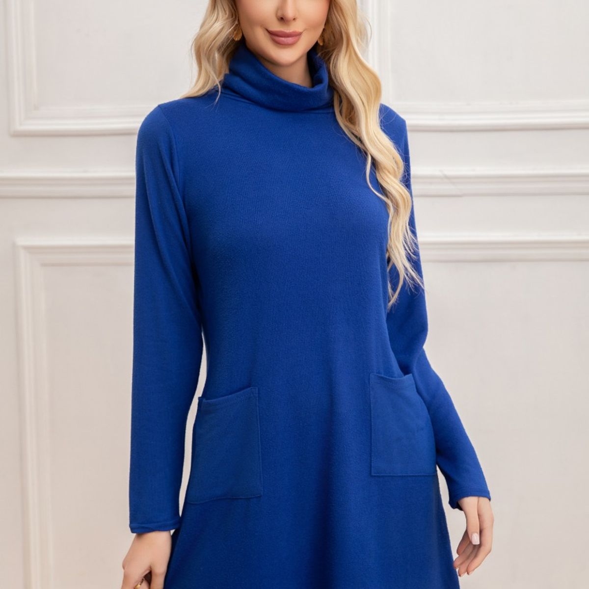 LIKE SHOP - Sweater Mini Vestido Corto Tejido Mujer Cuello Alto Doble 2001