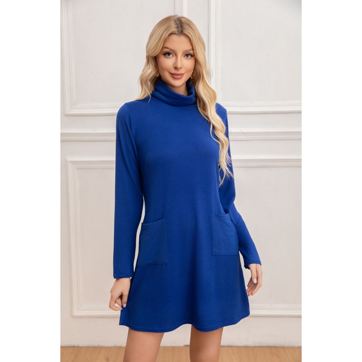 LIKE SHOP - Sweater Mini Vestido Corto Tejido Mujer Cuello Alto Doble 2001