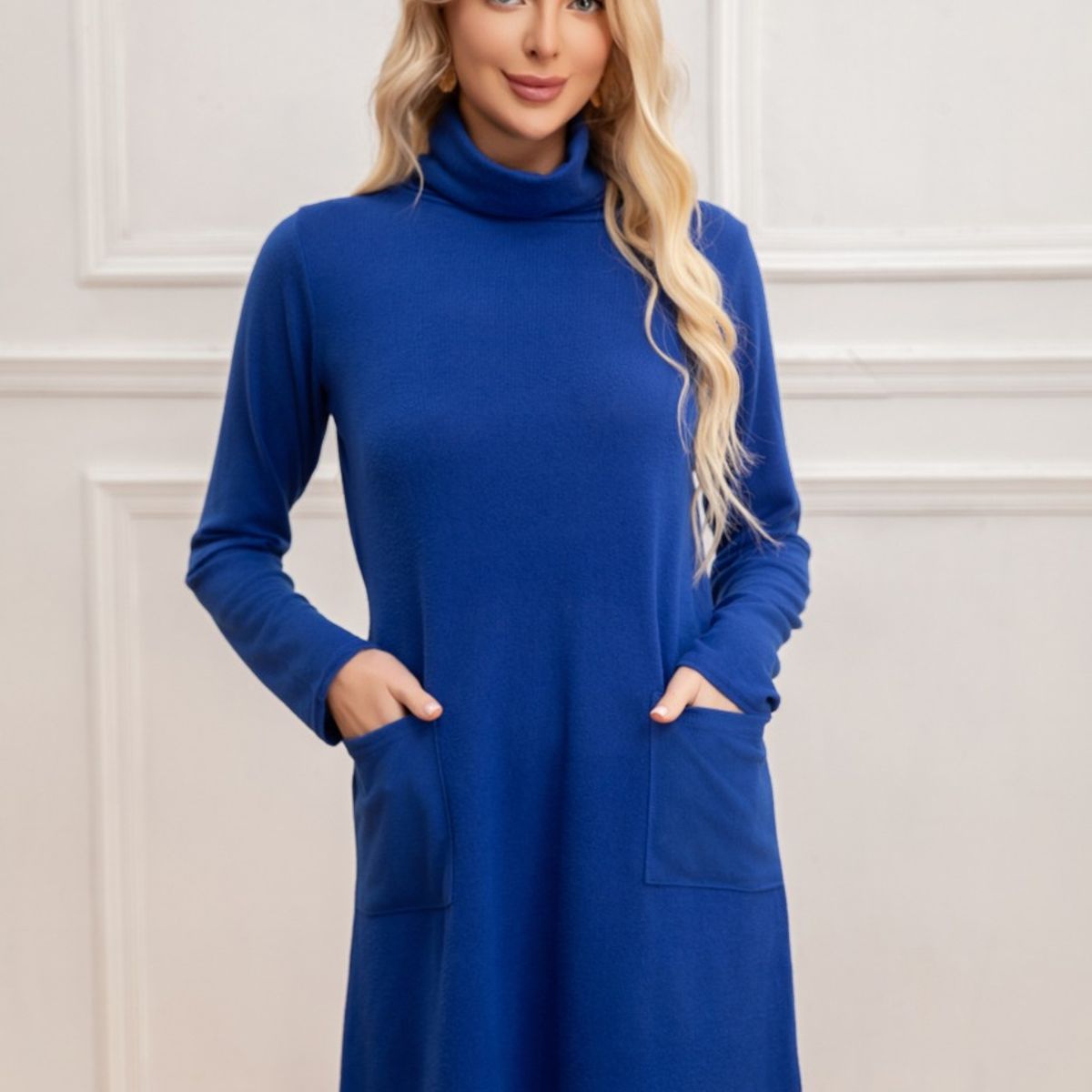 LIKE SHOP - Sweater Mini Vestido Corto Tejido Mujer Cuello Alto Doble 2001