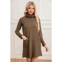MPROPIA - Sweater Mini Vestido Corto Tejido Mujer Cuello Alto Doble 2001.-