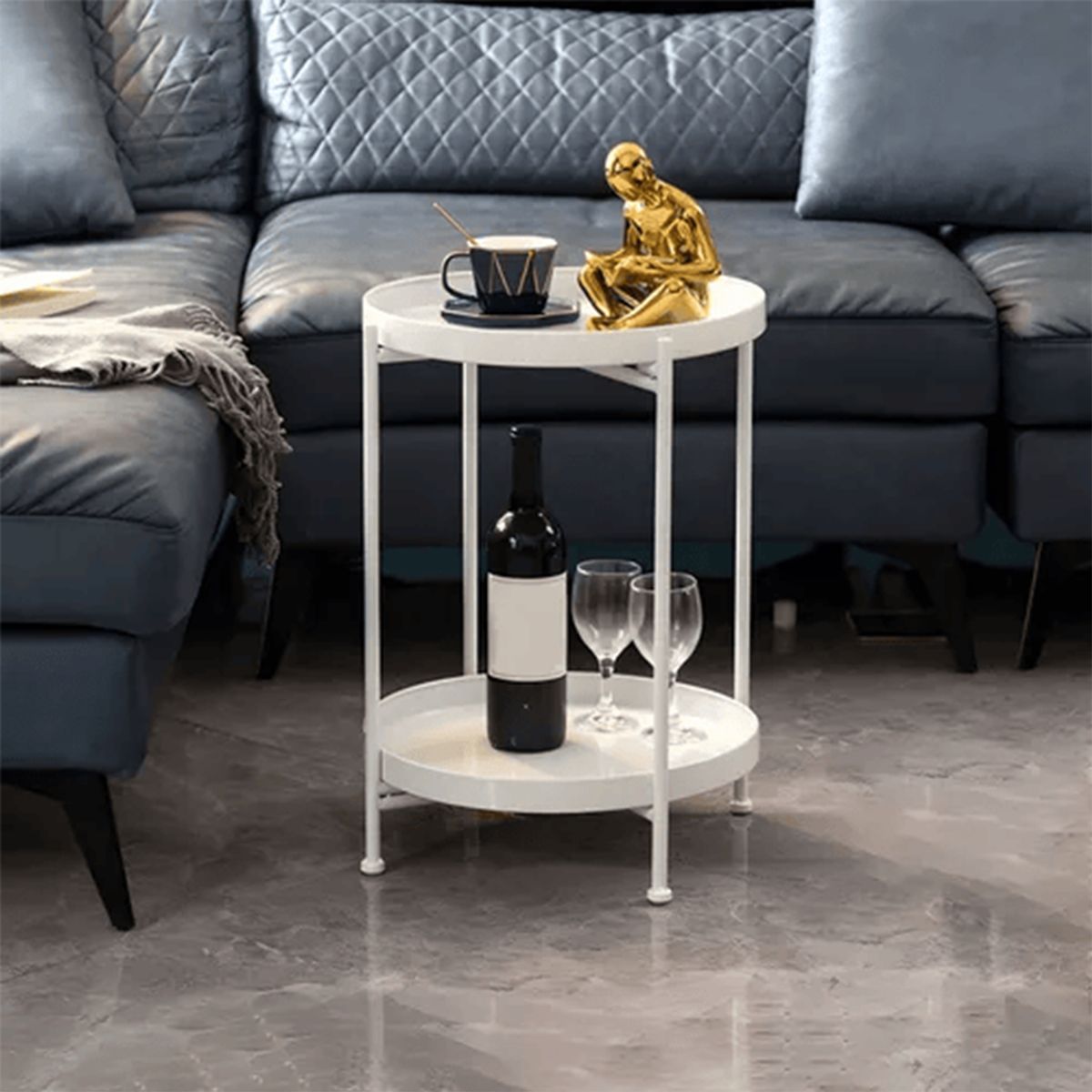 GENERICO - Mesa Lateral Auxiliar 2 Niveles Metalica Blanco Venhoouse