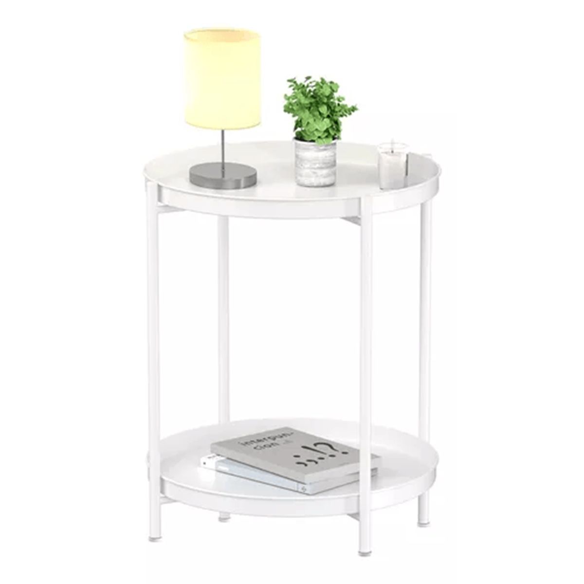 GENERICO - Mesa Lateral Auxiliar 2 Niveles Metalica Blanco Venhoouse