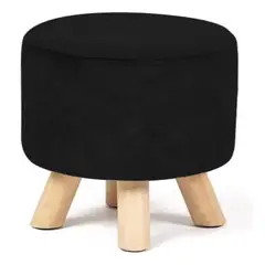 GENERICO - Puff Redondo De Terciopelo Con Patas De Madera Negro Venhoouse