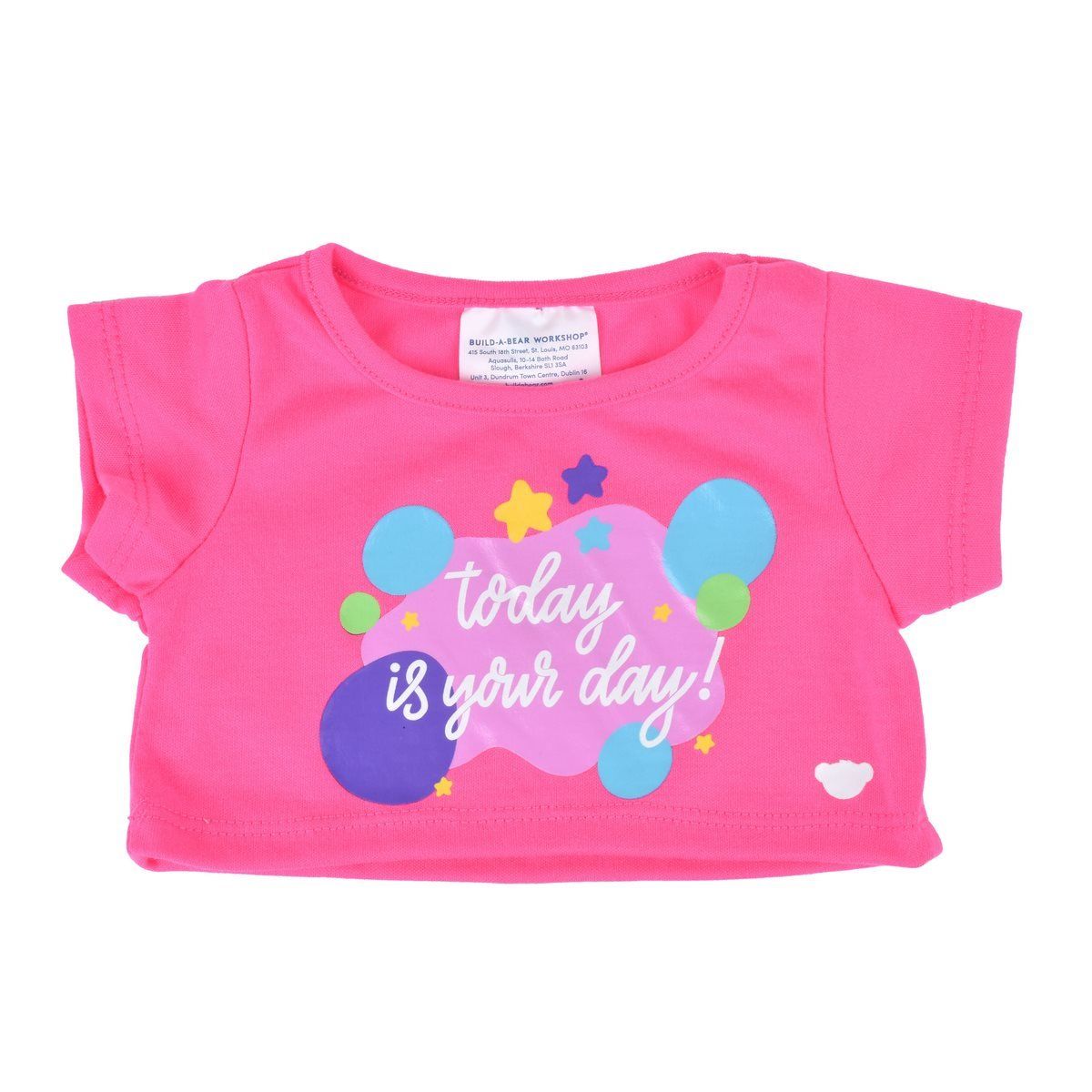 BUILD A BEAR - Polera rosa Build a Bear mensaje Today is your day