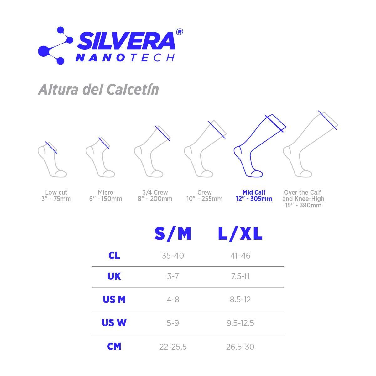 SILVERA NANOTECH - calcetines deportivos 20-30 mmHg running ciclismo gym trekking