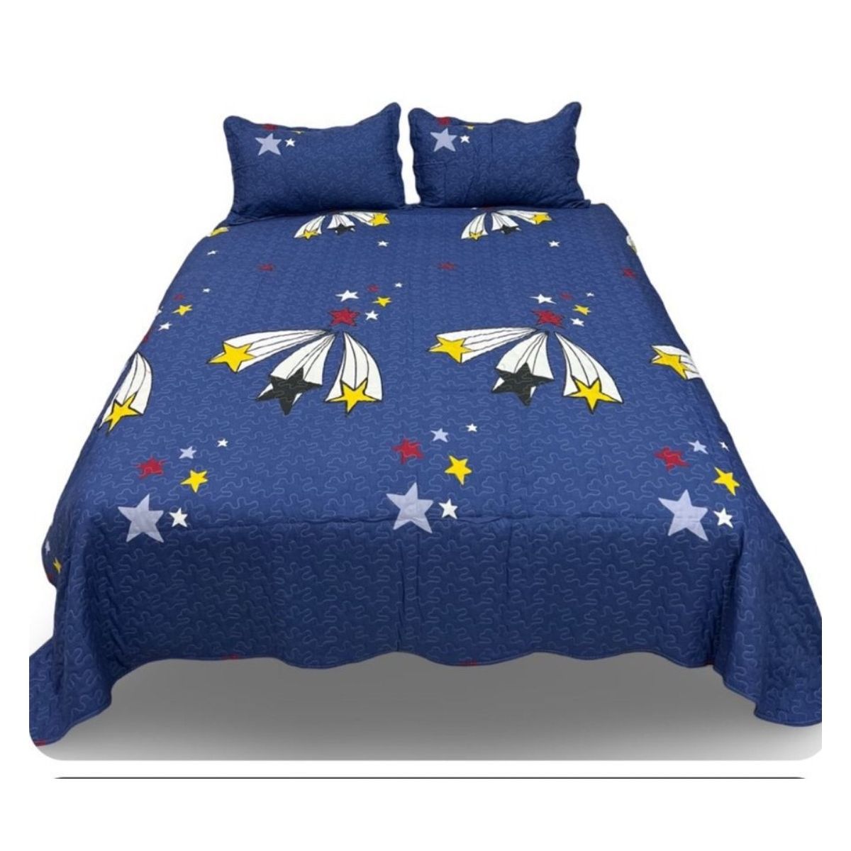 GENERICO - CUBRECAMA QUILT VERANO 2 PLAZA LUMINOSO DISEÑO ESTRELLAS TF