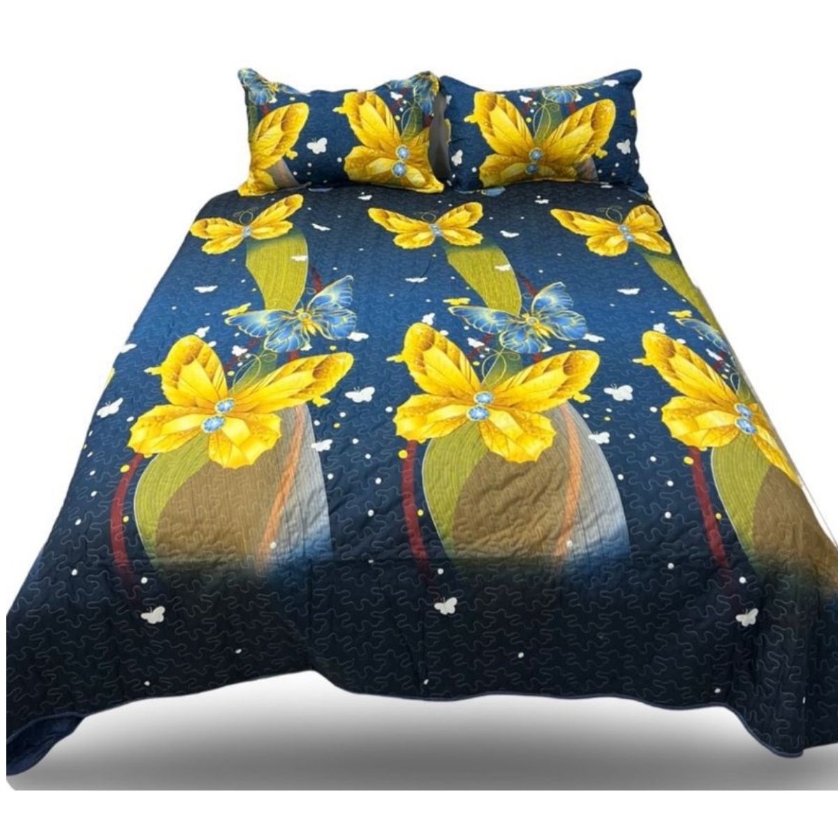 GENERICO - CUBRECAMA QUILT VERANO 2 PLAZA LUMINOSO DISEÑO MARIPOSA AMARILLA TF