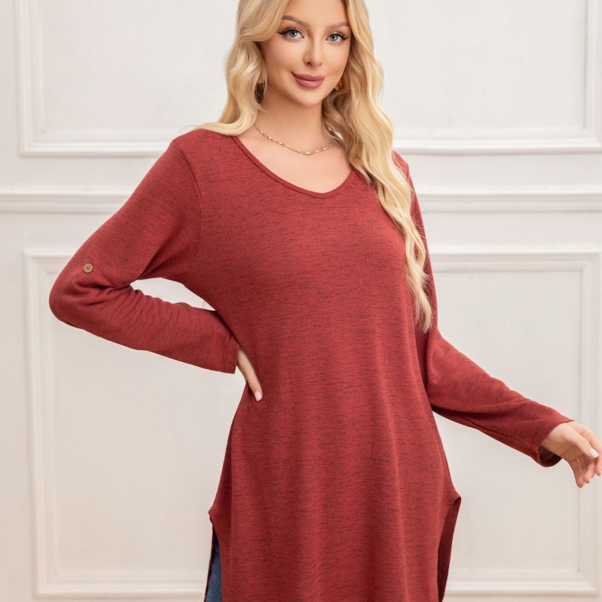 LIKE SHOP - Sweater Mini Vestido Corto Tejido Abertura Lazo Espalda 2005