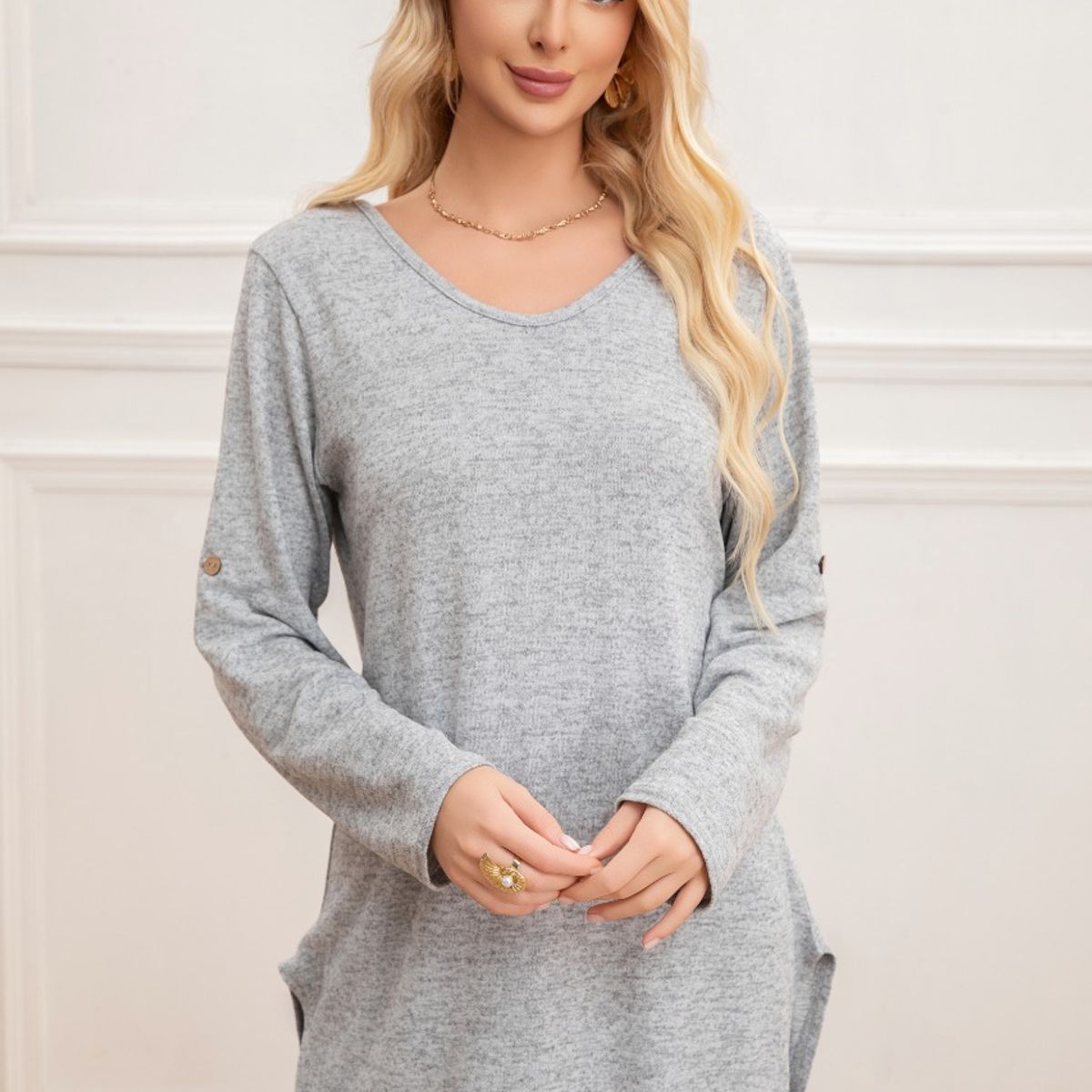 LIKE SHOP - Sweater Mini Vestido Corto Tejido Abertura Lazo Espalda 2005