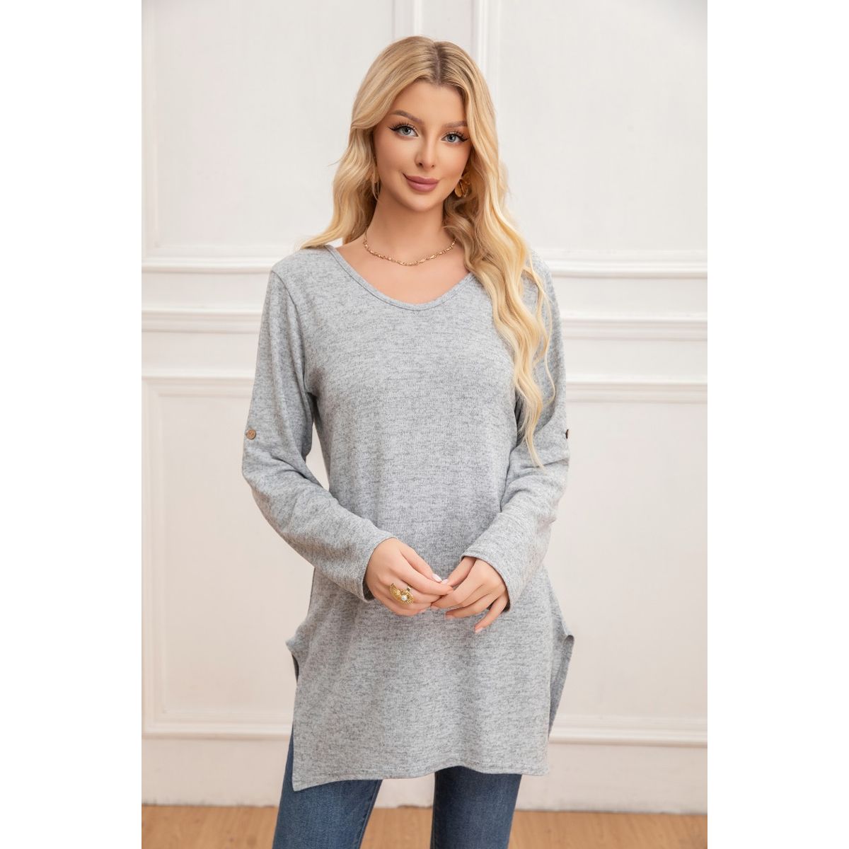 LIKE SHOP - Sweater Mini Vestido Corto Tejido Abertura Lazo Espalda 2005