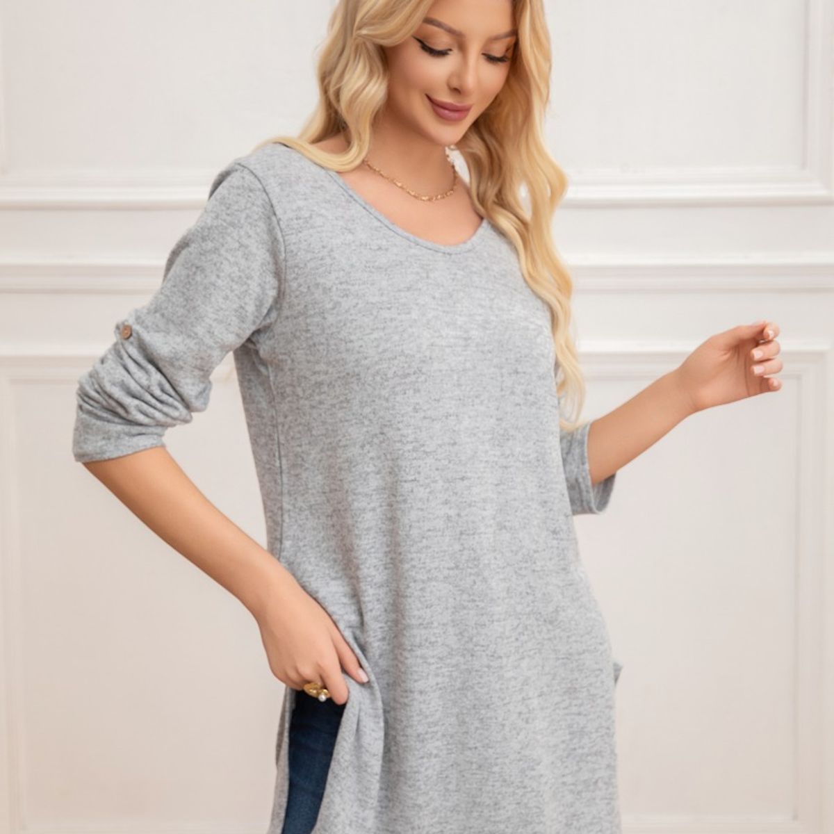 LIKE SHOP - Sweater Mini Vestido Corto Tejido Abertura Lazo Espalda 2005