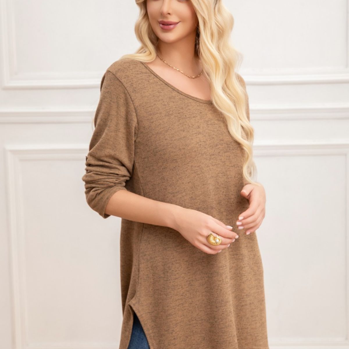 LIKE SHOP - Sweater Mini Vestido Corto Tejido Abertura Lazo Espalda 2005