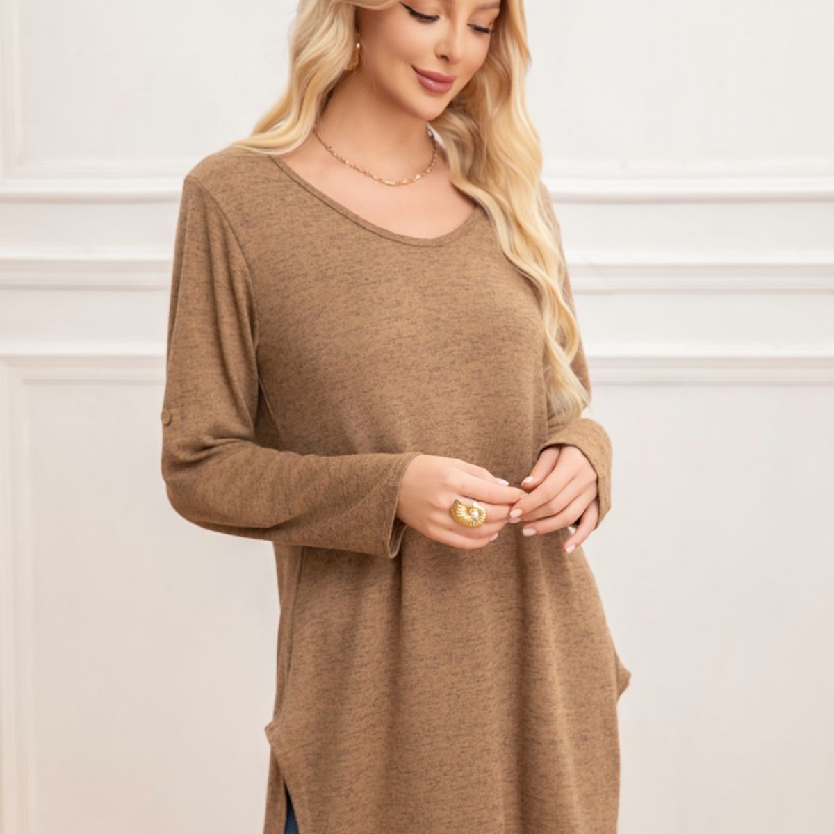 LIKE SHOP - Sweater Mini Vestido Corto Tejido Abertura Lazo Espalda 2005