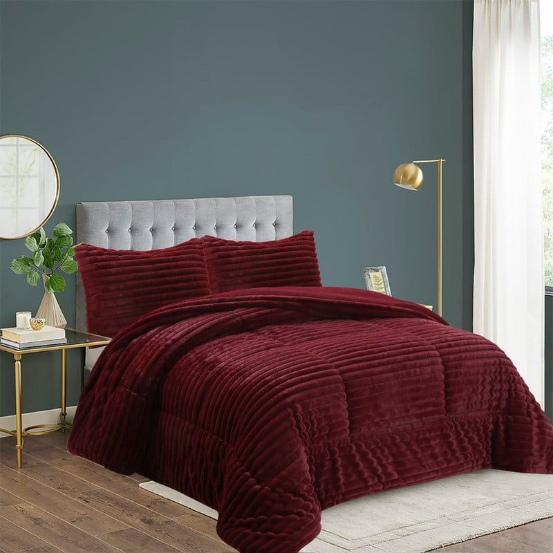 ANGELES DEL HOGAR - Cubrecama de Invierno Plush Acanalado con Chiporro 2 P BURDEO
