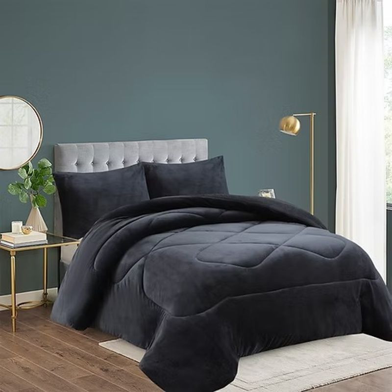 ANGELES DEL HOGAR - COBERTOR PLUSH CON CHIPORRO PLAZA Y MEDIA  NEGRO