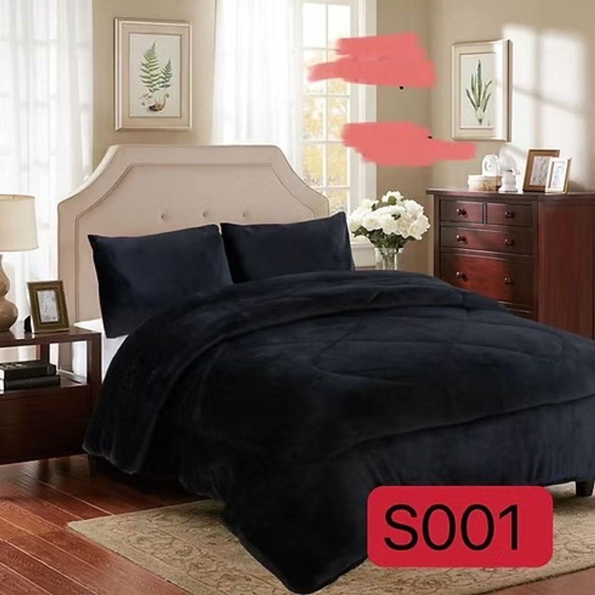 ANGELES DEL HOGAR - COBERTOR PLUSH CON CHIPORRO PLAZA Y MEDIA  NEGRO