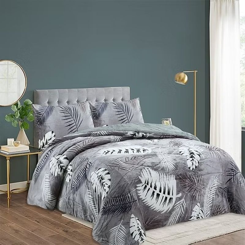 ANGELES DEL HOGAR - COBERTOR PLUSH CON CHIPORRO PLAZA Y MEDIA GRIS