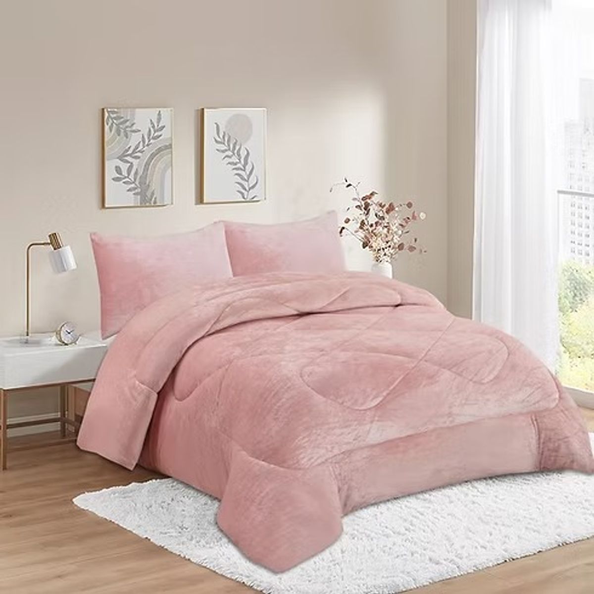 ANGELES DEL HOGAR - COBERTOR PLUSH CON CHIPORRO PLAZA Y MEDIA ROSA