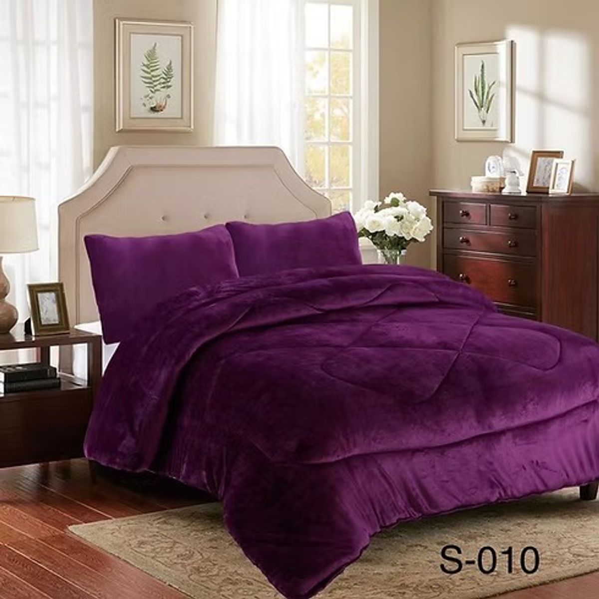 ANGELES DEL HOGAR - COBERTOR PLUSH CON CHIPORRO PLAZA Y MEDIA PURPURA