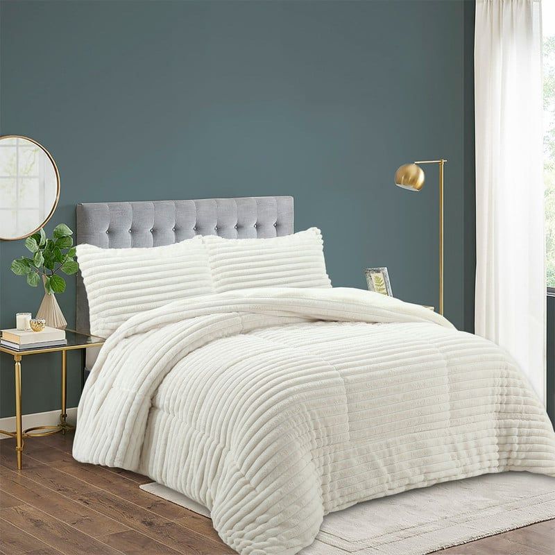 ANGELES DEL HOGAR - Cubrecama de Invierno Plush Acanalado con Chiporro 2 P BLANCO