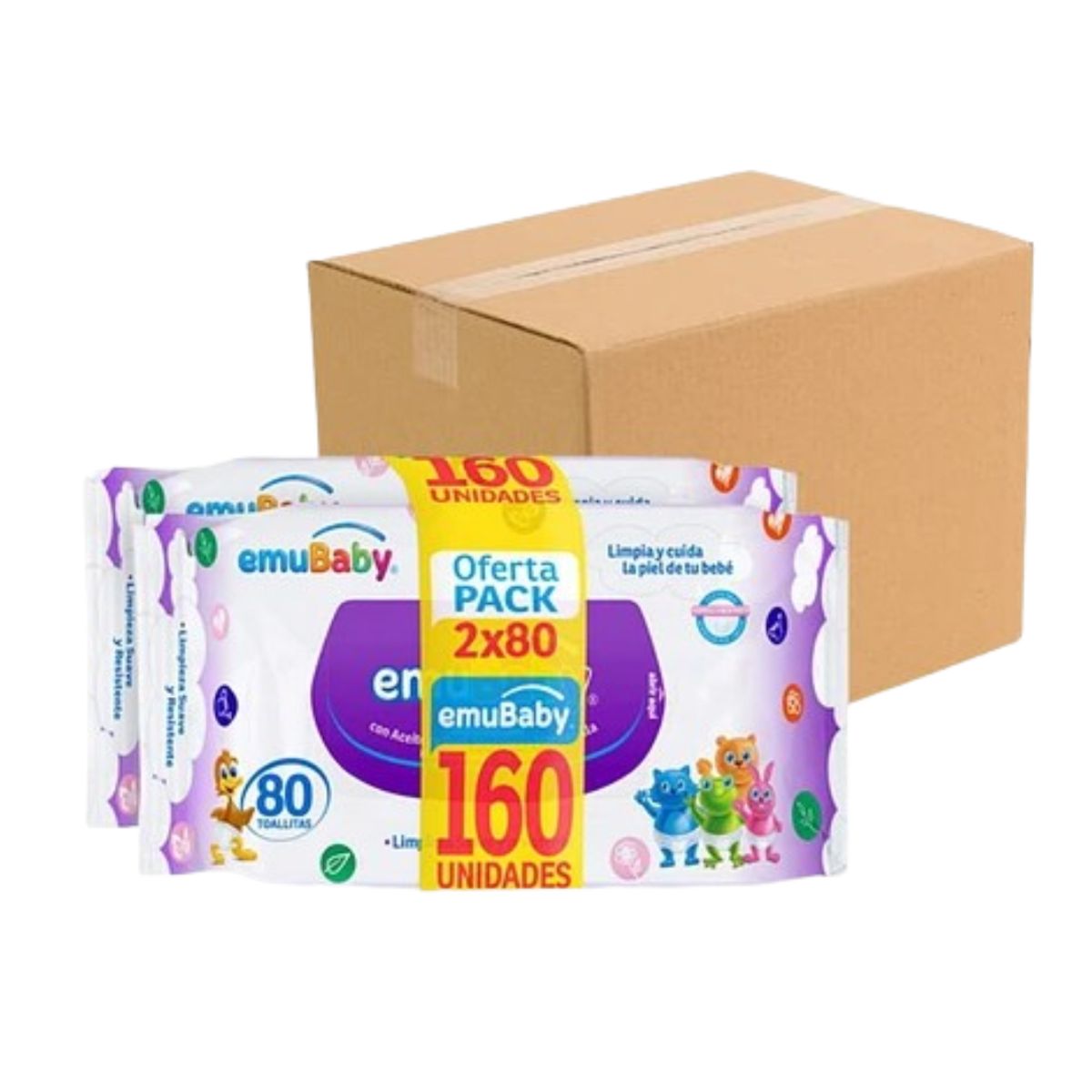 EMUBABY - Caja 24 Paquetes de 80 Und Toallas Emubaby Sin Tapa
