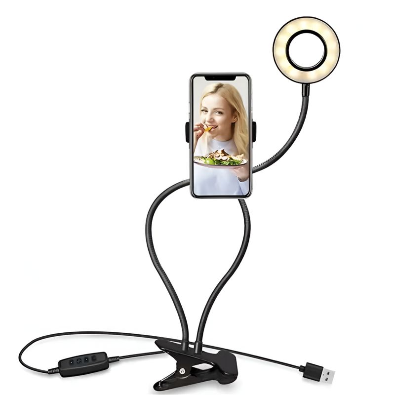 PHILCO - Aro de Luz para Streaming con Soporte Tipo Clip SR134 Pro - Negro