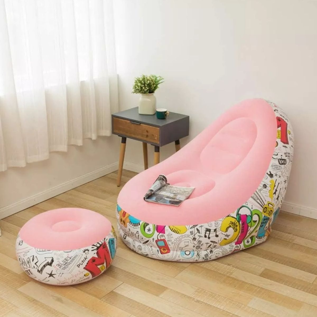 GENERICO - Sofá Inflable Silla Lectura Sillón Ocio Perezoso+reposa Pies