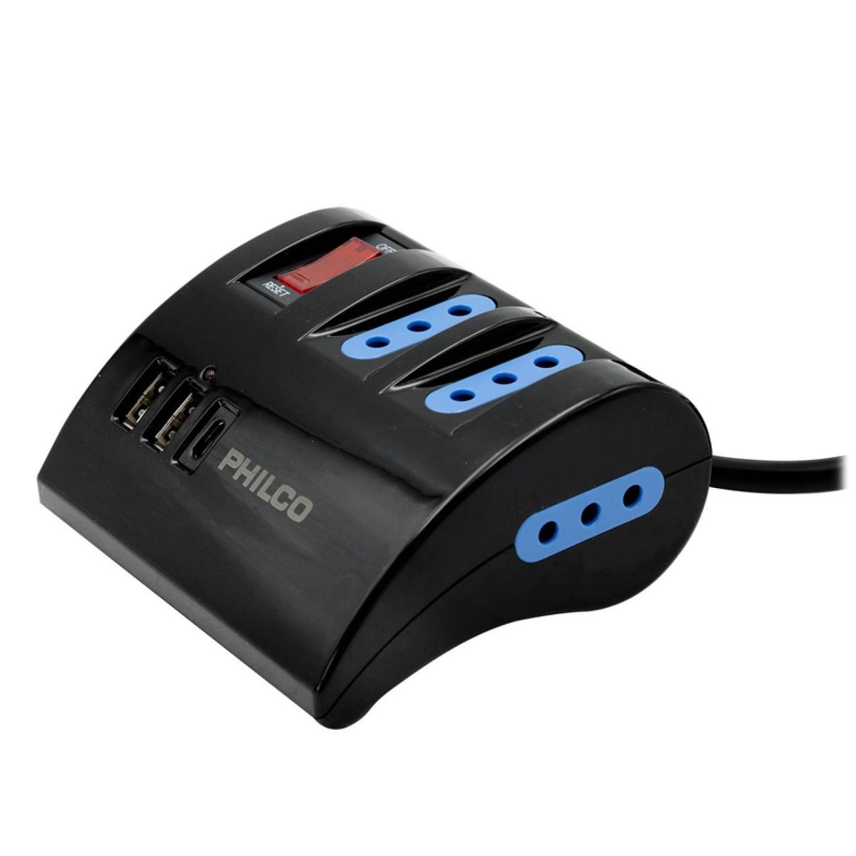 PHILCO - Alargador Extensión Philco 3 POS 2 USB 1 Tipo C Negro