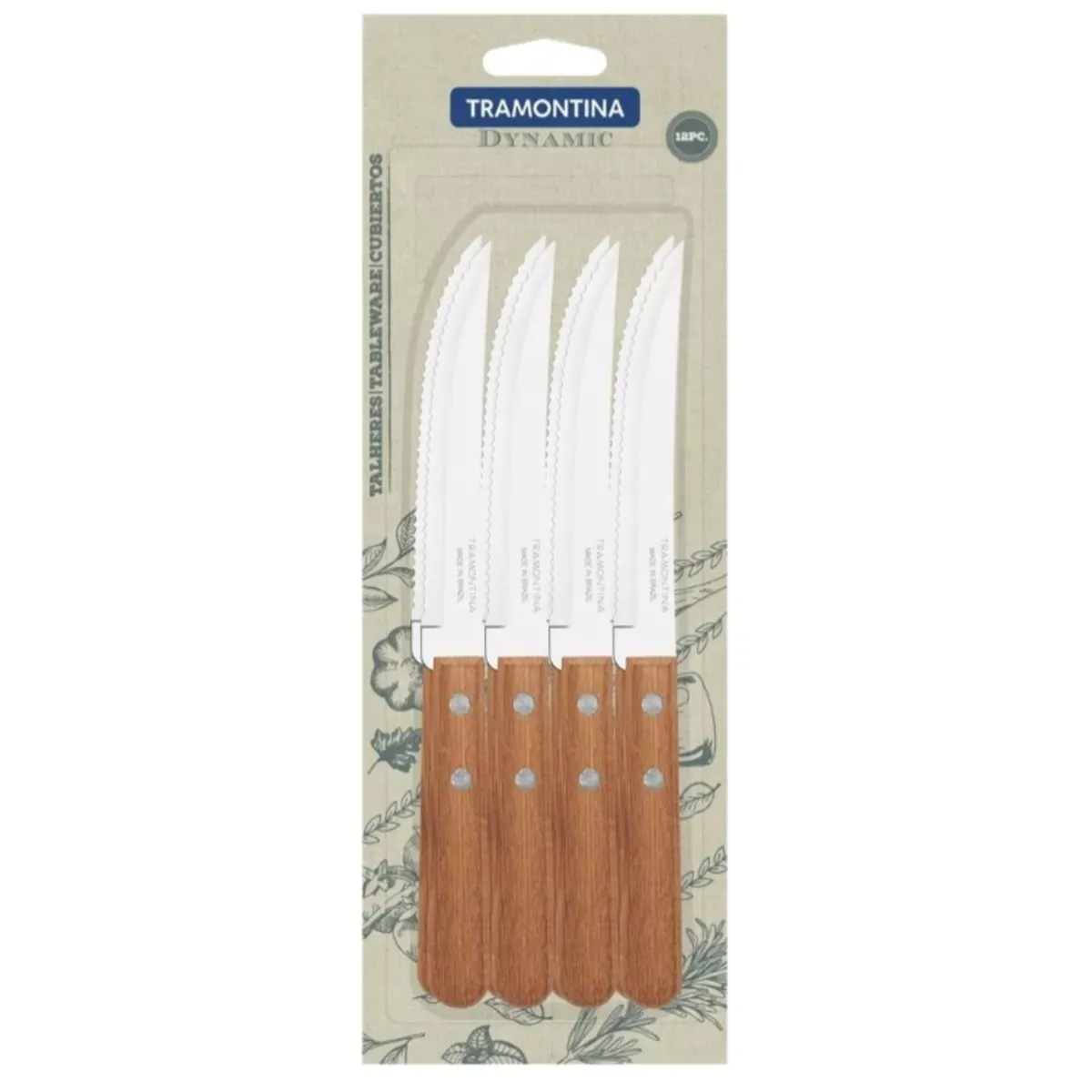 TRAMONTINA - Pack Cuchillo X12 Tramontina Dynamic Acero Mango Madera