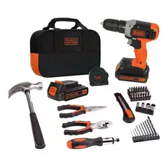 BLACK+DECKER - KIT TALADRO BCD702PK2B +2BAT 15A+CARG+54ACC
