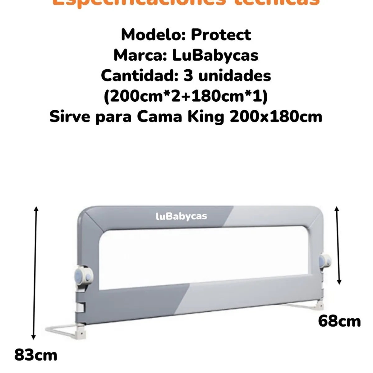 LUBABYCAS - Pack 3 Barandas De Cama Plegable Cama King LuBabycas